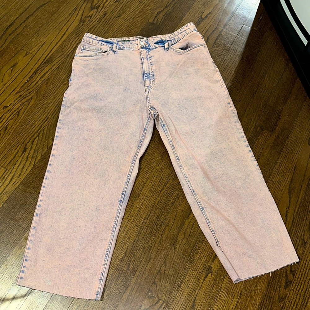 Wild Fable 90s Relaxed Cut Off Wide Leg Straight Acid Washed Denim Pink Jeans 16